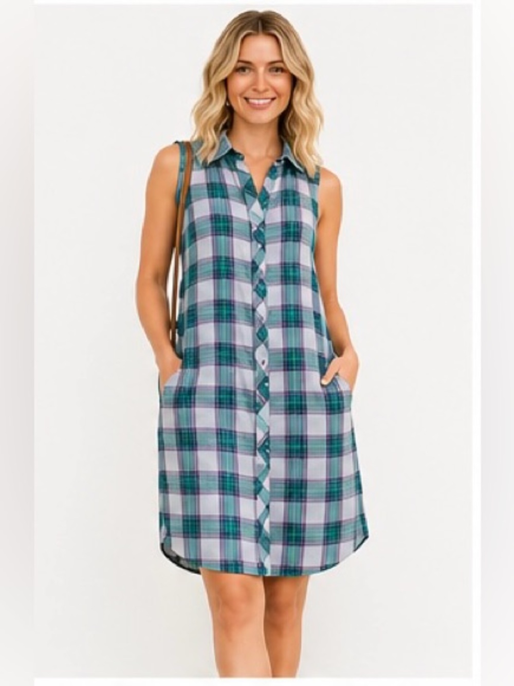 The Laundry Room Plaid Sleeveless Hi- Low Shirt Dress Casual Summer Everyday